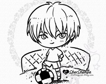 Football Soccer Boy DIGITAL STAMP Instant Download