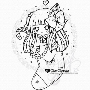 Christmas Doll Stocking DIGITAL STAMP Instant Download