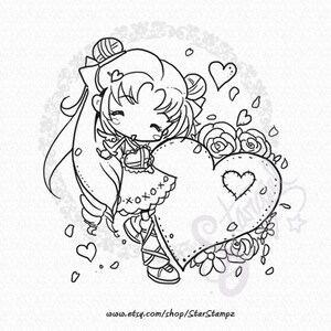 Cute Heart Valentines DIGITAL STAMP Instant Download image 1