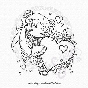 Cute Heart Valentines DIGITAL STAMP Instant Download