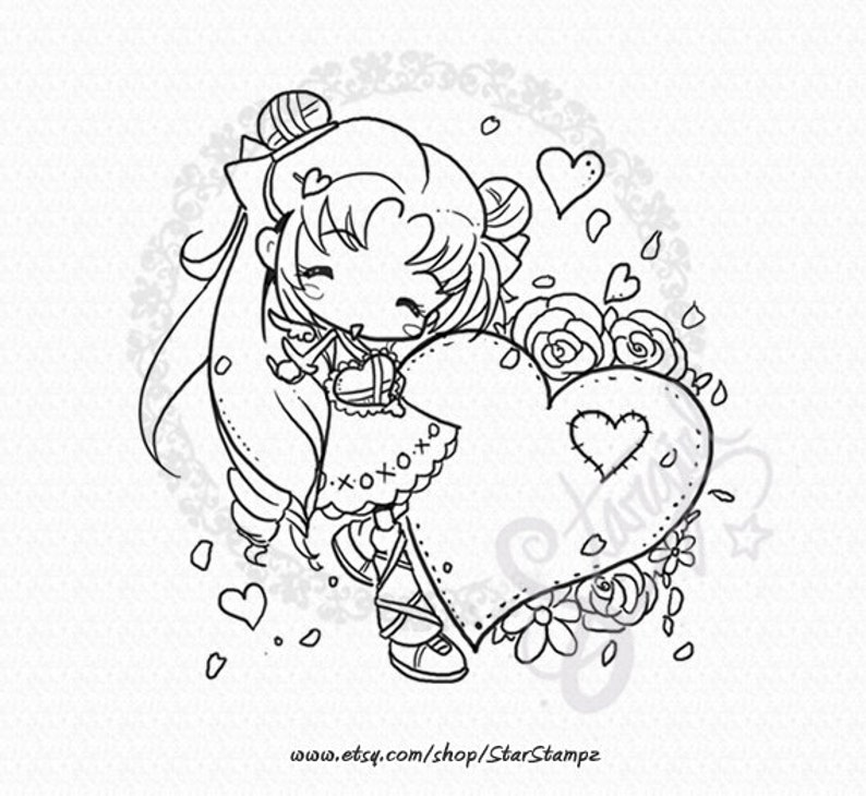 Cute Heart Valentines DIGITAL STAMP Instant Download image 1