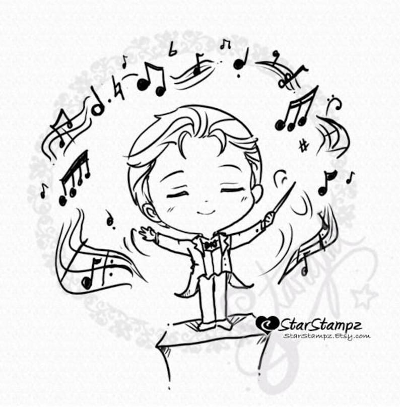 The Music Conductor DIGITAL STAMP Instant Download image 1