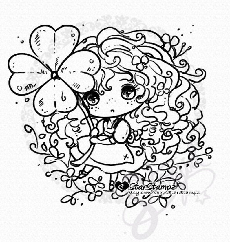 Four Leaf Clover DIGITAL STAMP Instant Download Etsy