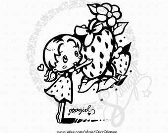 Spring Strawberry DIGITAL STAMP Instant Download