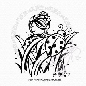 Spring Ladybug DIGITAL STAMP Instant Download image 1