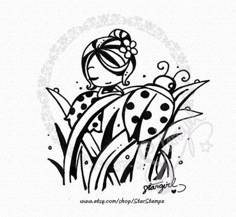 Spring Ladybug DIGITAL STAMP Instant Download image 1