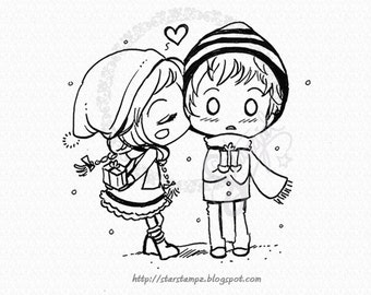 Winter Kiss - DIGITAL STAMP Instant Download