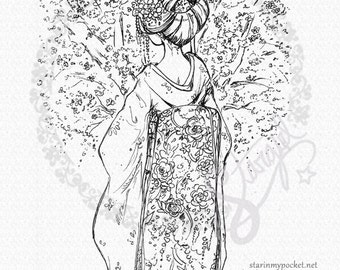 Maiko in het voorjaar - DIGITALE STEMPEL Instant Download voor Cards & Crafts