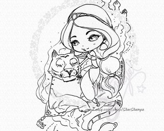 Arabian Princess Chibi DIGITAL STAMP Instant Download