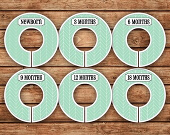 6 Custom Baby Closet Dividers | Mint Herringbone | 008