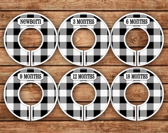 6 Custom Baby Closet Dividers | Buffalo Check / Plaid - Black & White | 059