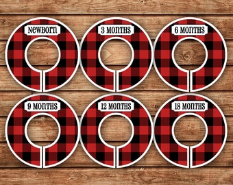 6 Custom Baby Closet Dividers | Buffalo Check / Plaid - Red and Black | 058