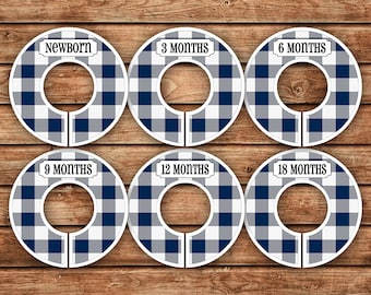 6 Custom Baby Closet Dividers | Buffalo Check / Plaid - Navy and White | 060