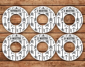 6 Custom Baby Closet Dividers | White with Black Tribal Arrows | 055