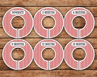 6 Custom Baby Closet Dividers | Coral Herringbone | 007