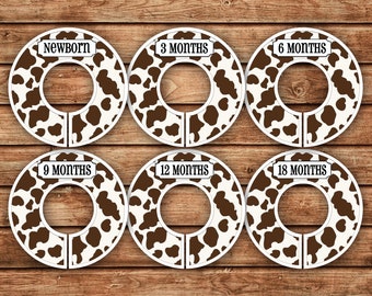 6 Custom Baby Closet Dividers | Cow Print Brown and White | 014
