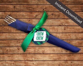 Vintage Train "Chew Chew" Birthday Silverware Labels - Blue & Green (Instant Download)