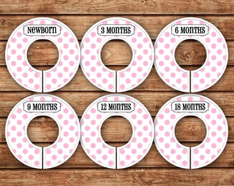 6 Custom Baby Closet Dividers | White with Pink Dots | 032