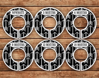 6 Custom Baby Closet Dividers | Black Tribal Arrows | 054