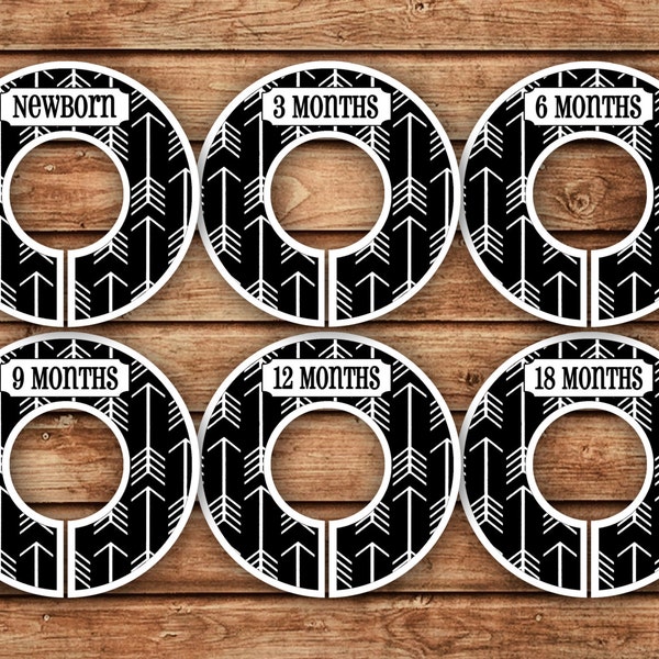 6 Custom Baby Closet Dividers | Black Tribal Arrows | 054