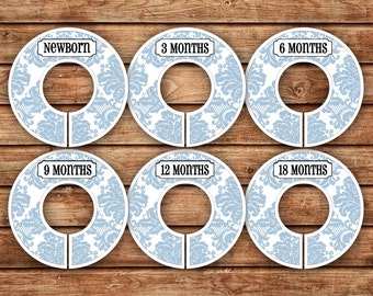 6 Custom Baby Closet Dividers | Damask Light Blue | 019