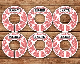 6 Custom Baby Closet Dividers | Damask Coral | 022