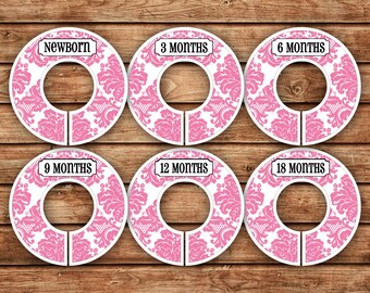 6 Custom Baby Closet Dividers | Damask Dark Pink | 029