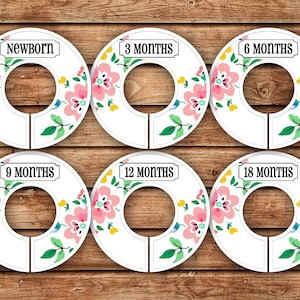 6 Custom Baby Closet Dividers | Floral on White | 064