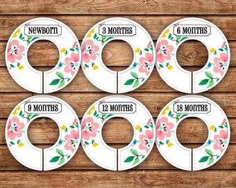 6 Custom Baby Closet Dividers | Floral on White | 064