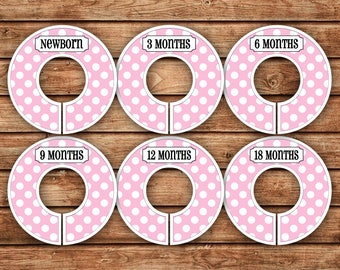 6 Custom Baby Closet Dividers | Pink with White Dots | 039
