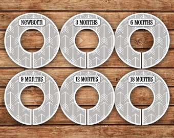 6 Custom Baby Closet Dividers | Light Gray Tribal Arrows | 049