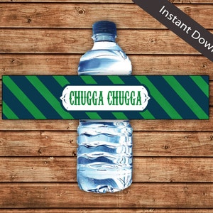Vintage Train &quot;Chugga Chugga&quot; Water Bottle Labels - INSTANT DOWNLOAD | Birthday, Boy, Blue, Green | Printable - 102
