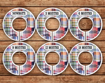 6 Custom Baby Closet Dividers | Madras (Plaid) - Blue, Red, Green | 001