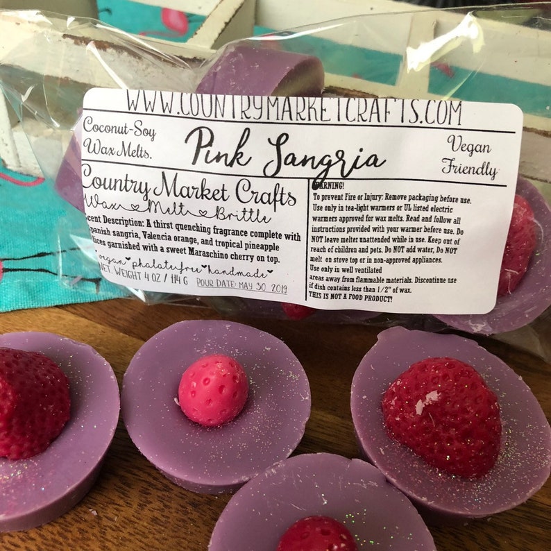 Pink Sangria Wax Melts Wax Brittle Handmade Soy Vegan Highly Scented Wax Tarts