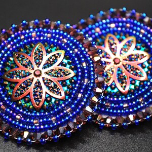 Handmade Beaded Earrings in Blue & Bronze