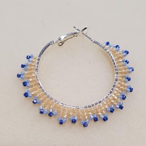 Blue and Cream Beaded Earrings