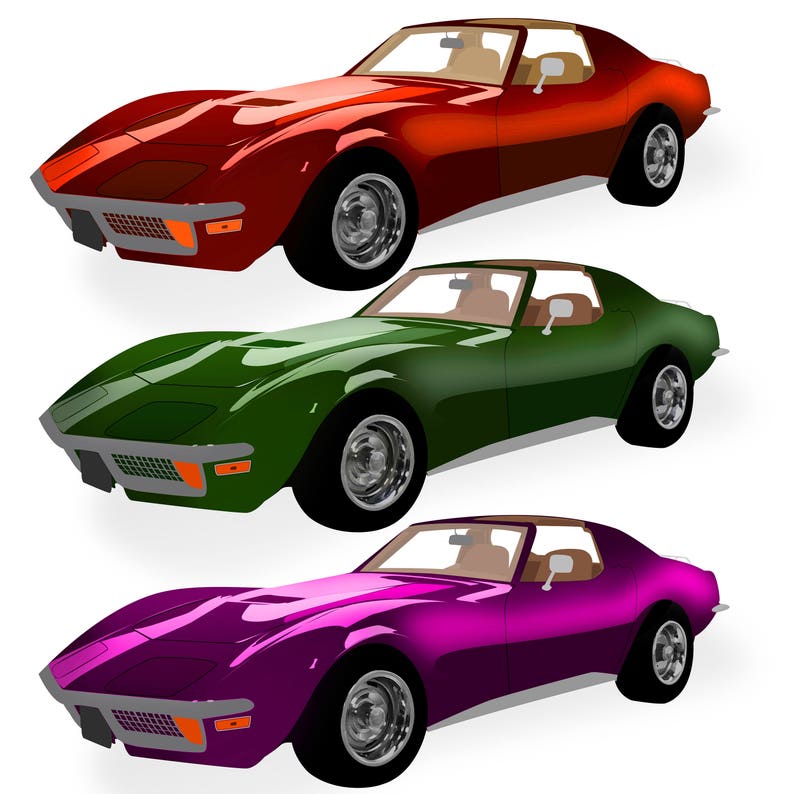 corvette stingray clipart 6 colors instant digital etsy