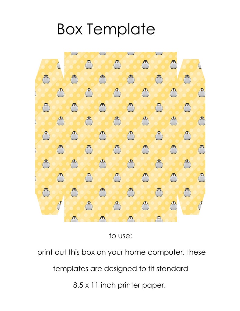 4 inch square DIY box template Instant Download Penguins Printable Gift Box Template 1 inch tall gift box