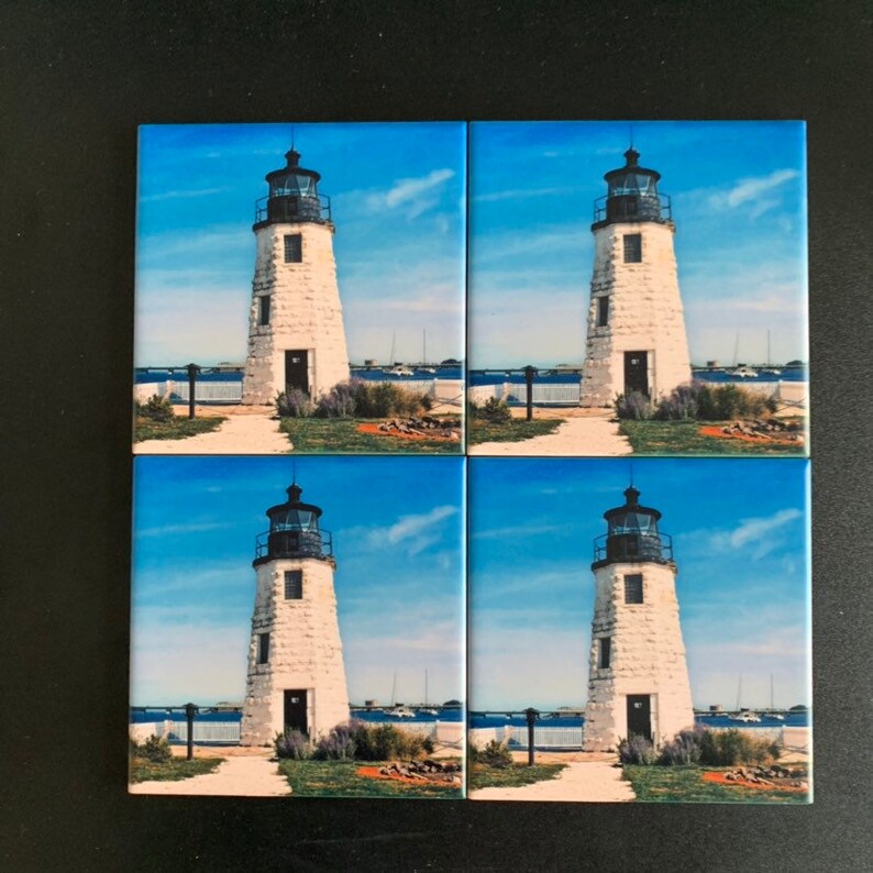 Rhode Island Coaster Set of 4 Goat Island Newport Lighthouse