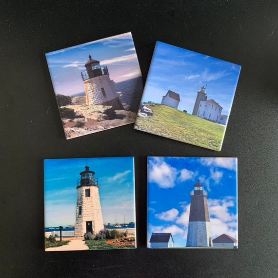 Rhode Island Coaster Set of 4 Goat Island Newport Lighthouse