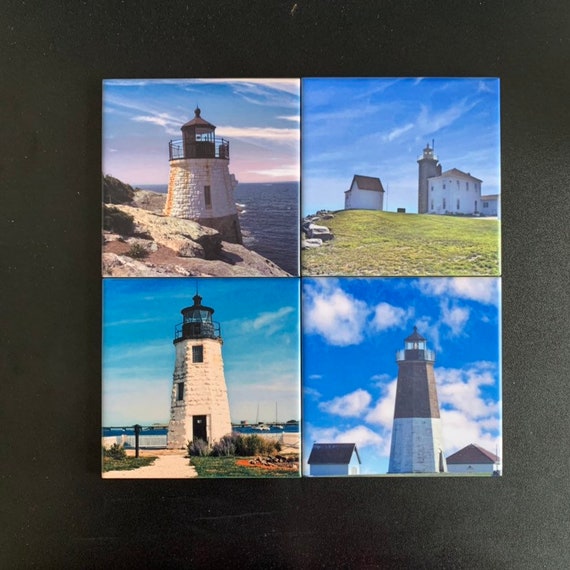 Rhode Island Coaster Set of 4 Goat Island Newport Lighthouse