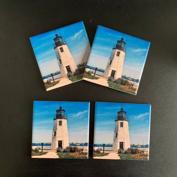 Rhode Island Coaster Set of 4 Goat Island Newport Lighthouse