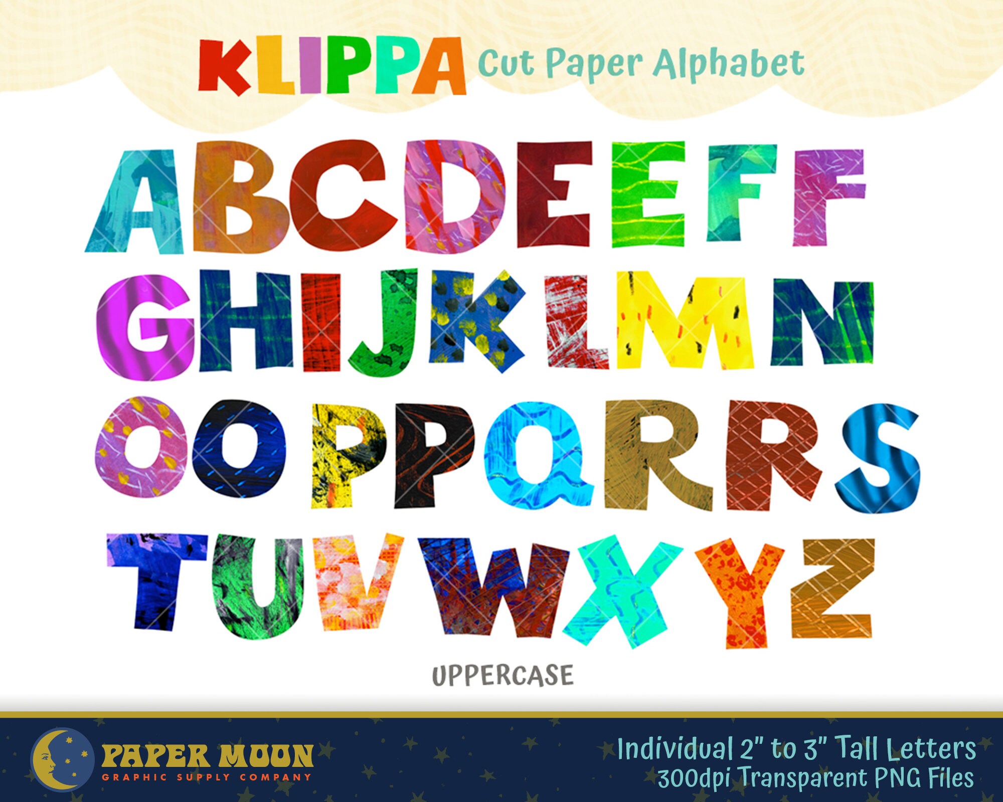 Klippa Alphabet Handpainted cut paper letters for Etsy