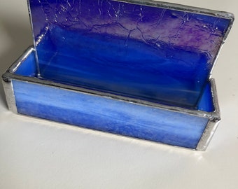 Stained Glass Business Card Holder Blue Iridescent glass Handmade