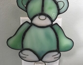 Stained Glass Night Light Bear Handmade Green plug-in