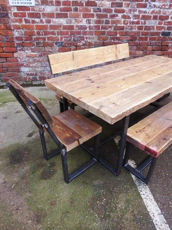 Reclaimed Industrial Chic 6 8 Seater Dining Table Benches Etsy