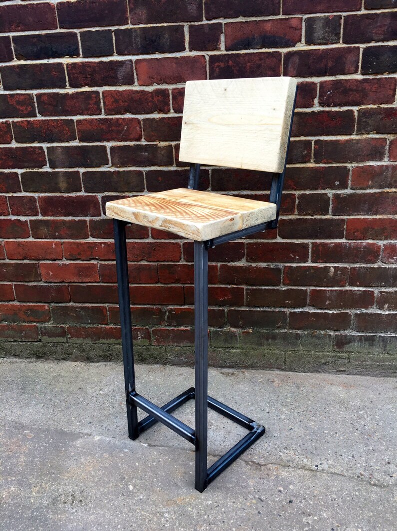 Reclaimed Industrial Chic Tall Bar Stool with Back For Poseur | Etsy