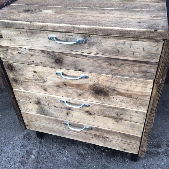 Reclaimed Industrial Chic Timber 4 Drawer Chest Bar Shop Etsy