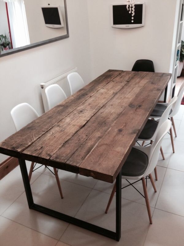 Reclaimed Chic 6 8 Seater Dining Table Bar Cafe Restaurant Furniture Steel Solid Wood Metal Made To Measure 242