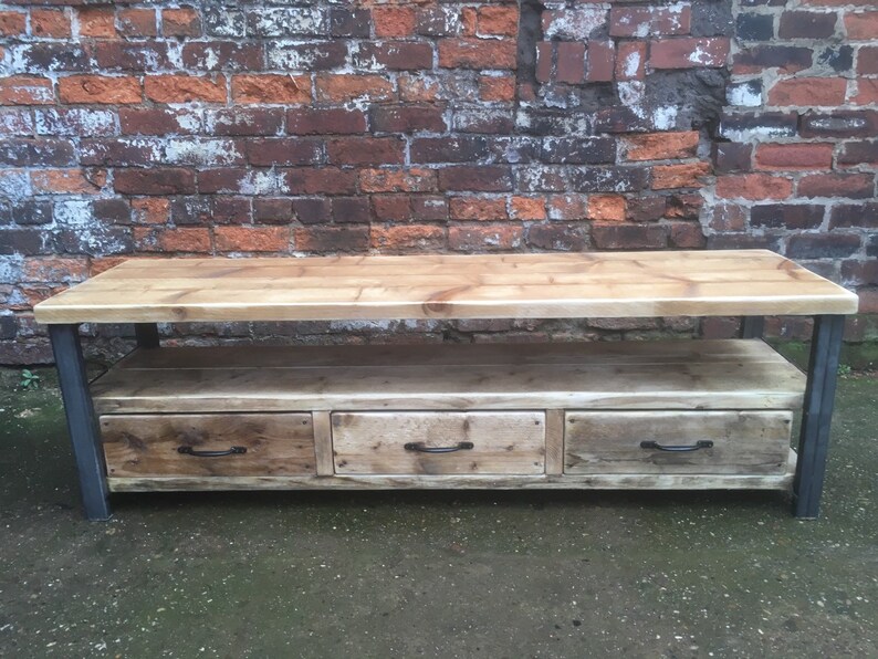 Industrial Chic Reclaimed Wood TV Stand Media Unit with 3 Etsy